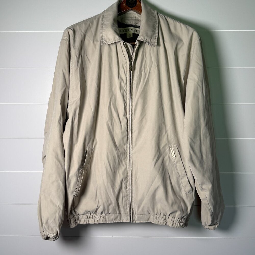 London Fog Mens Jacket Tan Large Zip Front